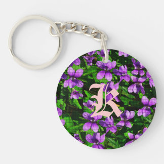 WI State Flower Wood Violet Mosaic Monogram Key Ring