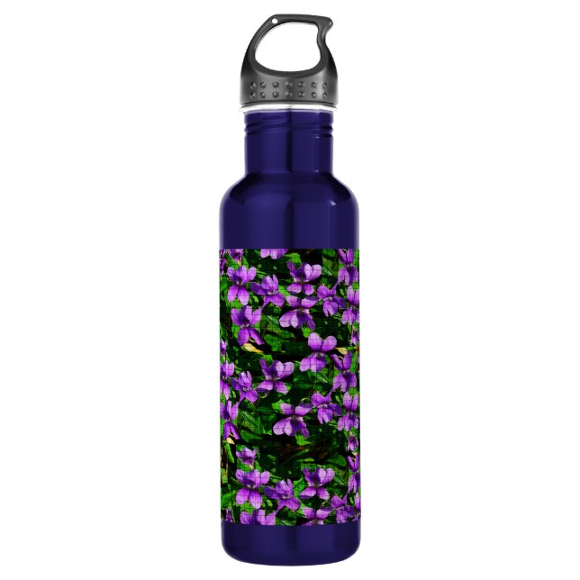WI State Flower Wood Violet Mosaic Pattern 710 Ml Water Bottle (Front)