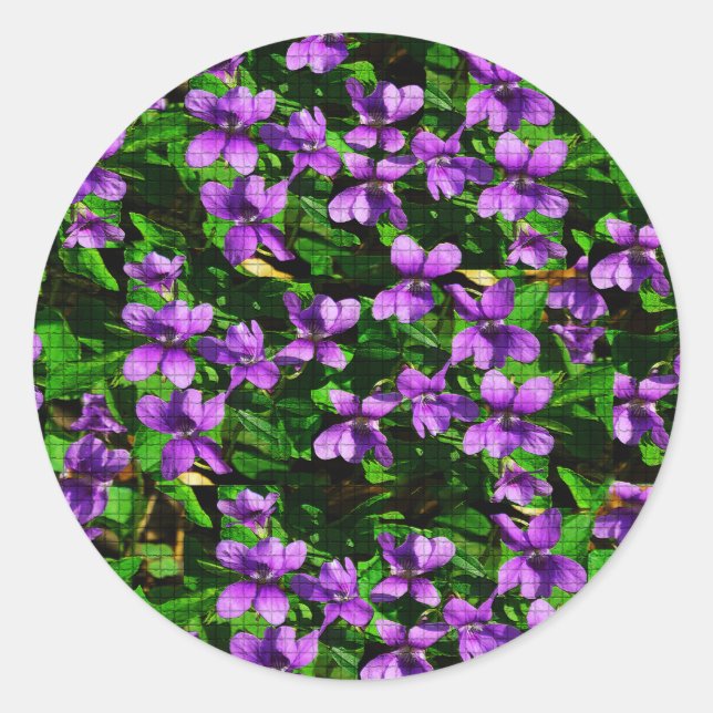 WI State Flower Wood Violet Mosaic Pattern Classic Round Sticker (Front)