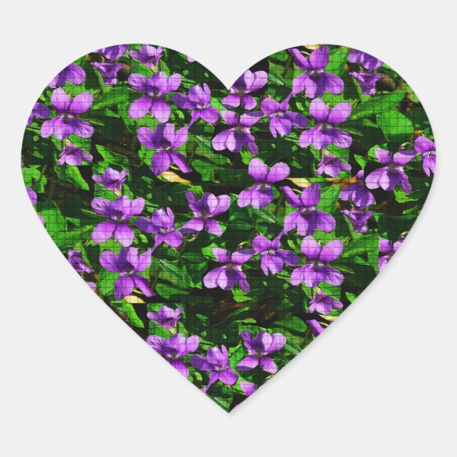 WI State Flower Wood Violet Mosaic Pattern Heart Sticker (Front)