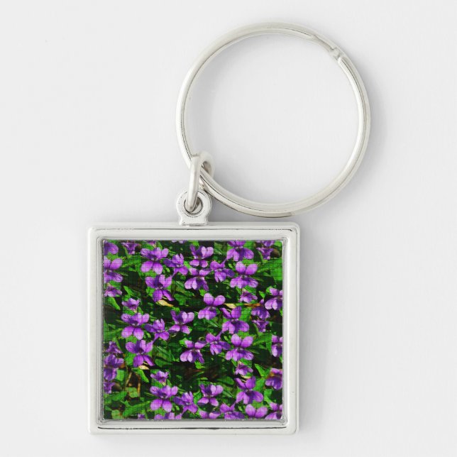 WI State Flower Wood Violet Mosaic Pattern Key Ring (Front)