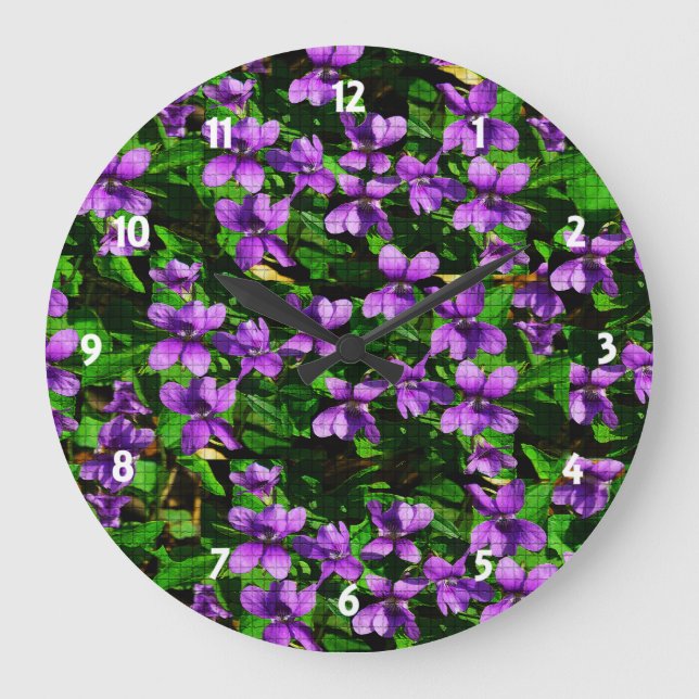 WI State Flower Wood Violet Mosaic Pattern Large Clock (Front)