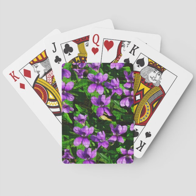 WI State Flower Wood Violet Mosaic Pattern Playing Cards (Back)