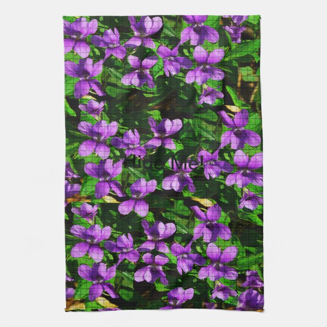 WI State Flower Wood Violet Mosaic Pattern Tea Towel (Vertical)