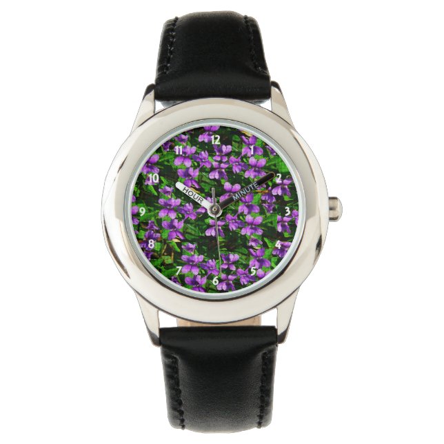 WI State Flower Wood Violet Mosaic Pattern Watch (Front)