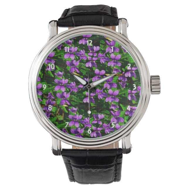WI State Flower Wood Violet Mosaic Pattern Watch (Front)