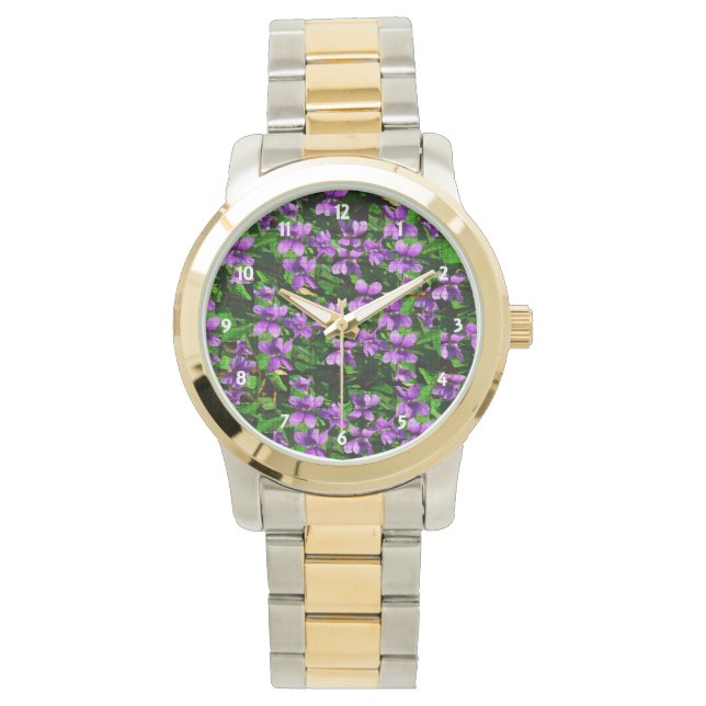 WI State Flower Wood Violet Mosaic Pattern Watch (Front)