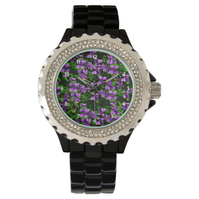 WI State Flower Wood Violet Mosaic Pattern Watch (Front)