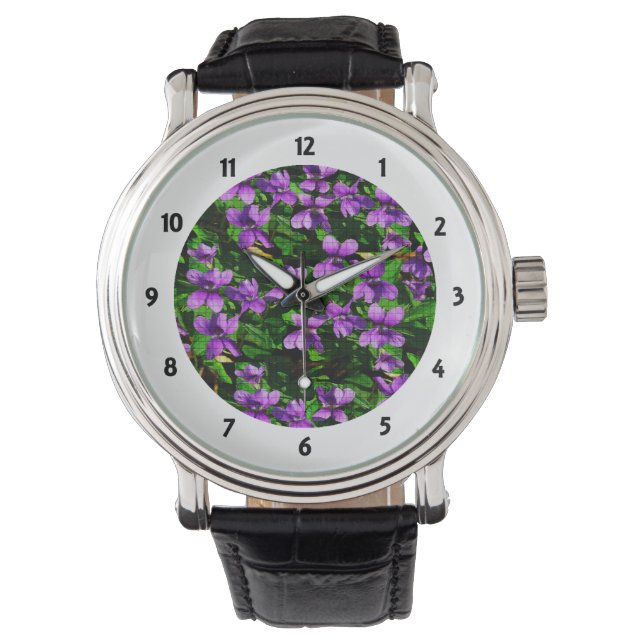 WI State Flower Wood Violet Mosaic Pattern Watch (Front)