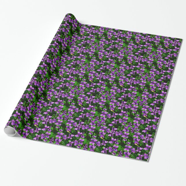 WI State Flower Wood Violet Mosaic Pattern Wrapping Paper (Unrolled)