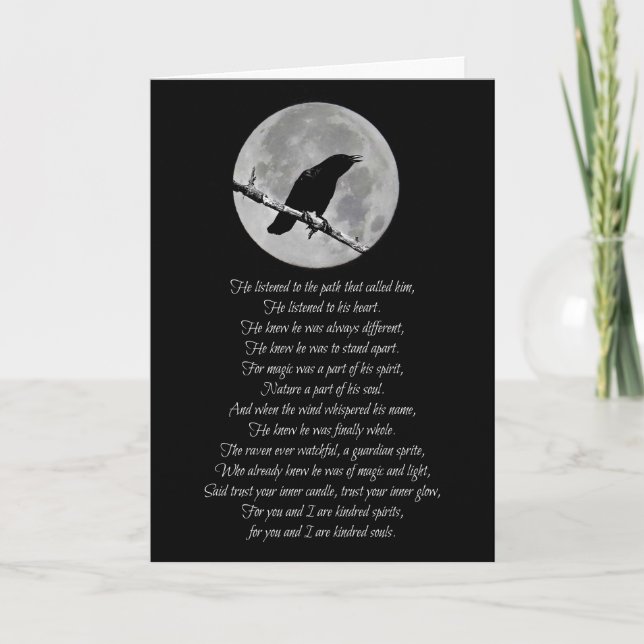Wicca Inspired Happy Birthday Poem Raven and Moon Card (Front)