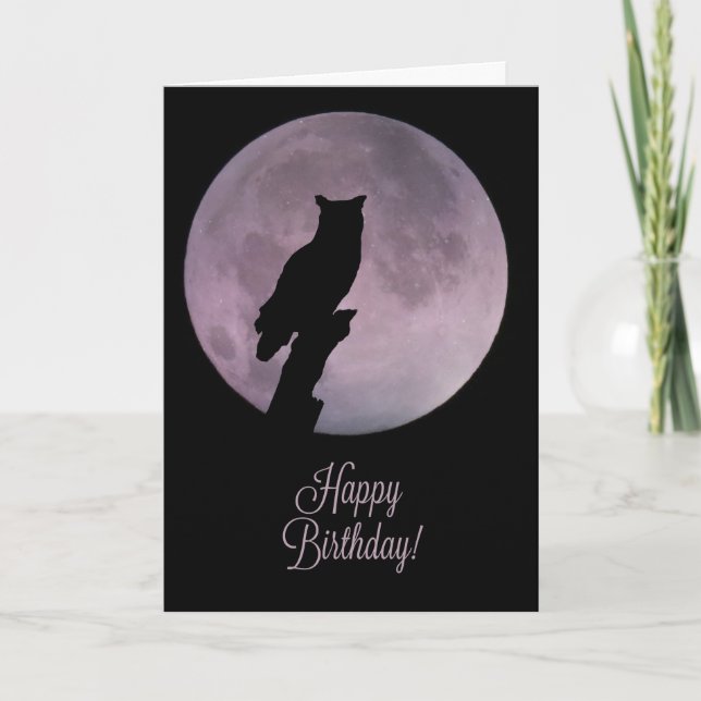 Wicca Inspired Happy Birthday with Owl And Moon Card (Front)
