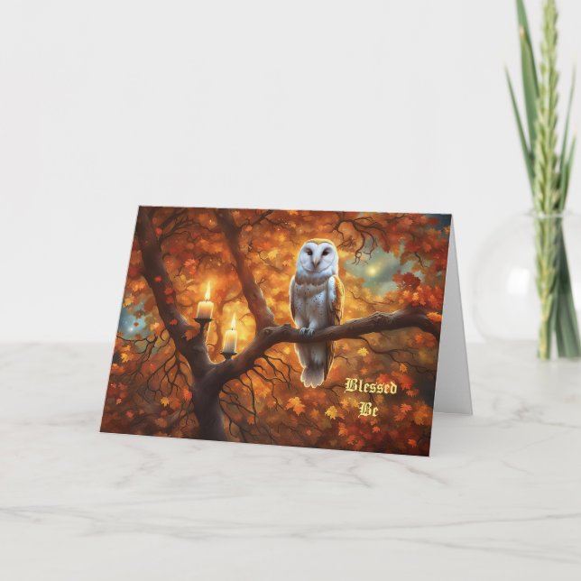 Wicca Pagan Happy Birthday Owl Candles Mystic Card (Front)