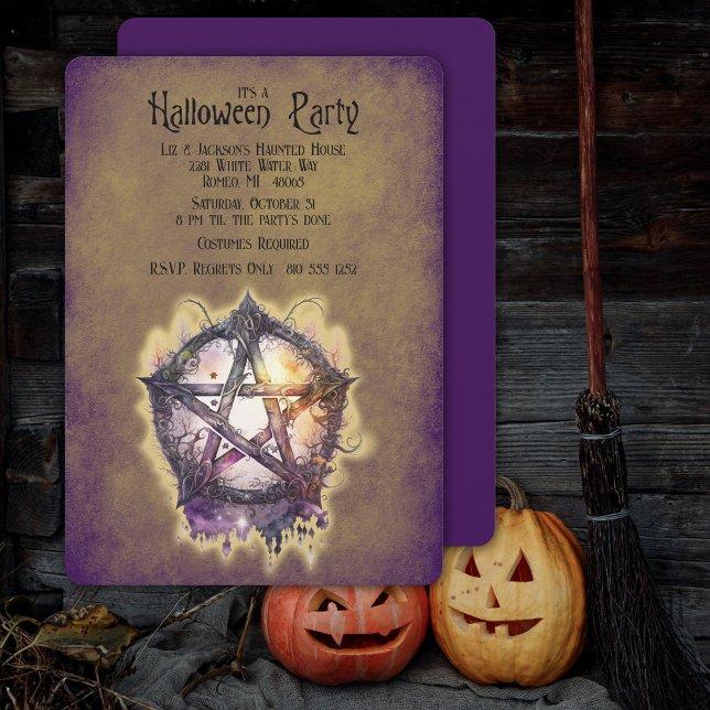 Wicca Witches Penatcle Halloween Party Invitation (Witch Wicca Symbol of Protection Halloween Costume Party Invitation)