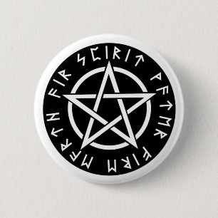 Wiccan Black Runic Pentagram 6 Cm Round Badge