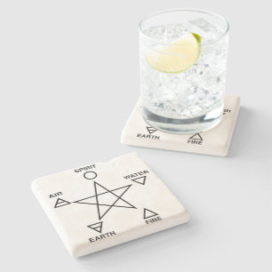 Wiccan Elemental Pentacle Limestone Altar Stone Coaster