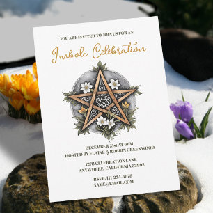 Wiccan Imbolc Candlemas Floral Pentacle Holiday Invitation