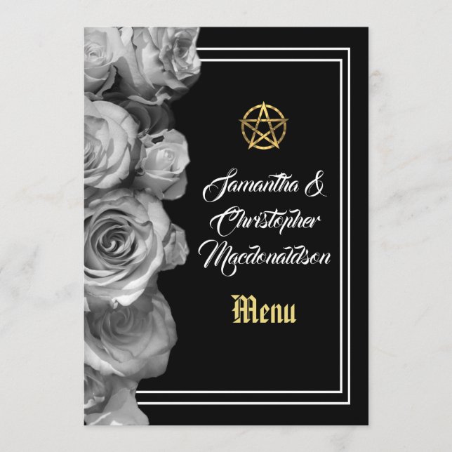 Wiccan pentacle black wedding menu (Front)
