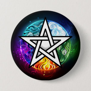 Wiccan pentagram 7.5 cm round badge