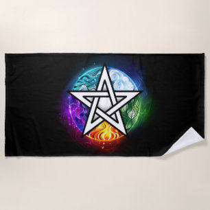 Wiccan pentagram beach towel