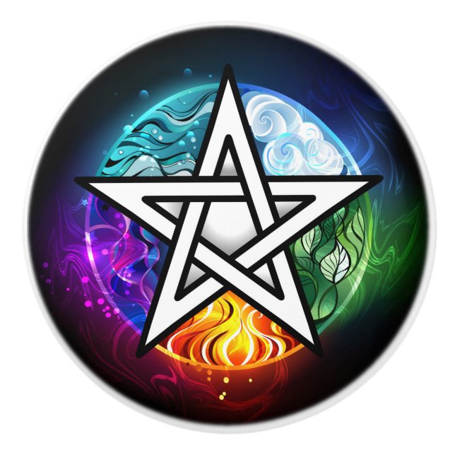 Wiccan pentagram ceramic knob (Front)