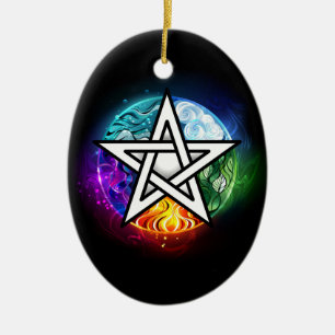 Wiccan pentagram ceramic tree decoration