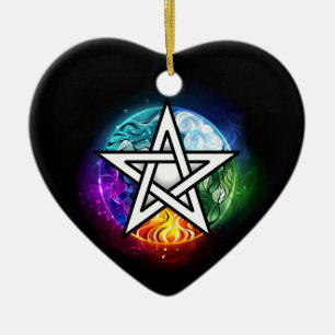 Wiccan pentagram ceramic tree decoration