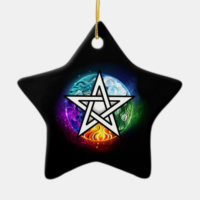 Wiccan pentagram ceramic tree decoration (Front)