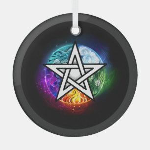 Wiccan pentagram glass tree decoration