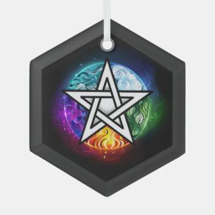 Wiccan pentagram glass tree decoration