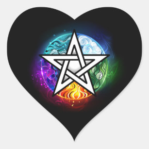 Wiccan pentagram heart sticker