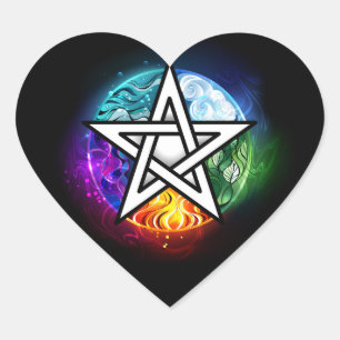 Wiccan pentagram heart sticker