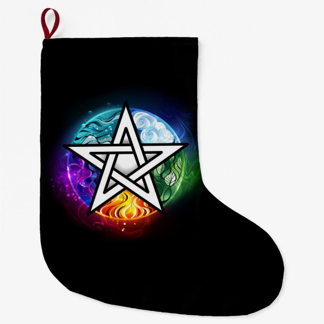 Wiccan pentagram large christmas stocking (Front)