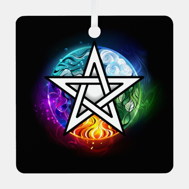 Wiccan pentagram metal tree decoration (Front)