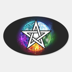 Wiccan pentagram oval sticker