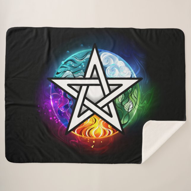 Wiccan pentagram sherpa blanket (Front (Horizontal))
