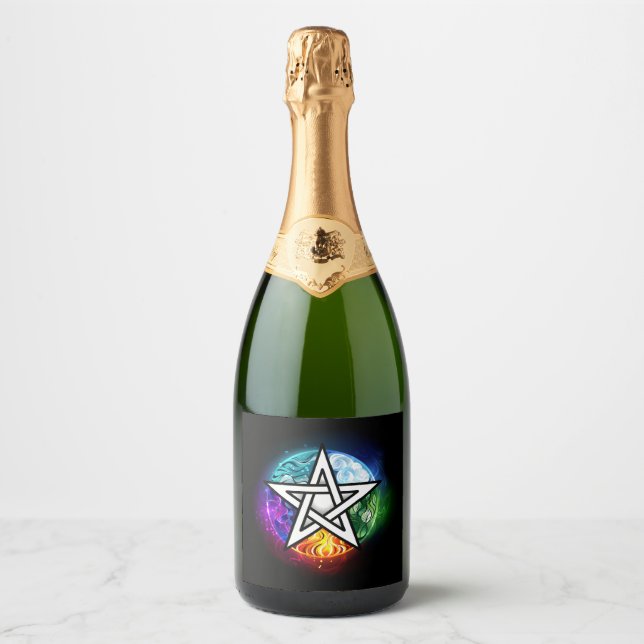 Wiccan pentagram sparkling wine label (Front)