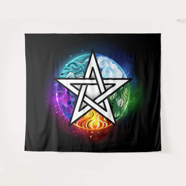 Wiccan pentagram tapestry (Front (Horizontal))