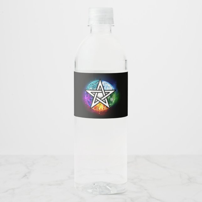 Wiccan pentagram water bottle label (Front)