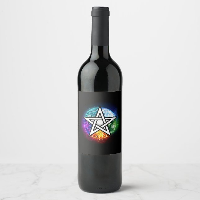 Wiccan pentagram wine label (Front)