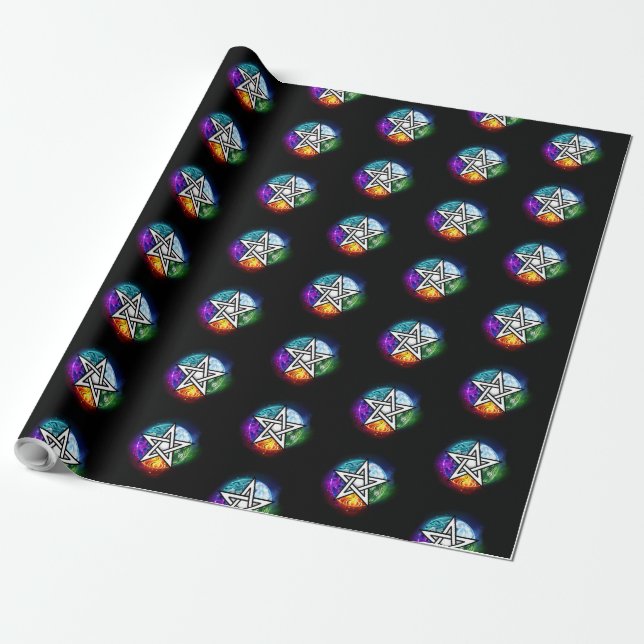 Wiccan pentagram wrapping paper (Unrolled)