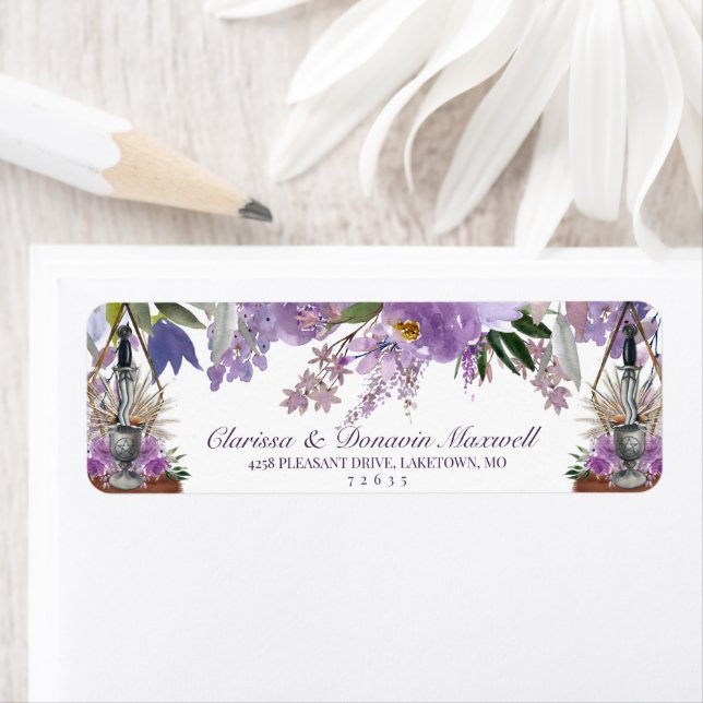Wiccan Rite of Union Purple Floral Return Address (Insitu)