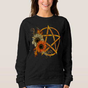 Wiccan Symbols Wicca Pentagram Floral Pagan Sunflo Sweatshirt