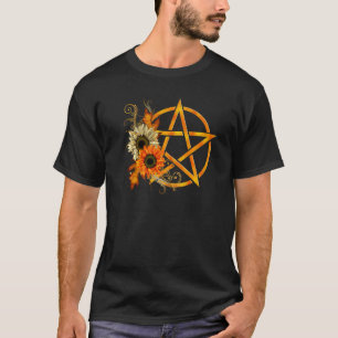 Wiccan Symbols Wicca Pentagram Floral Pagan Sunflo T-Shirt