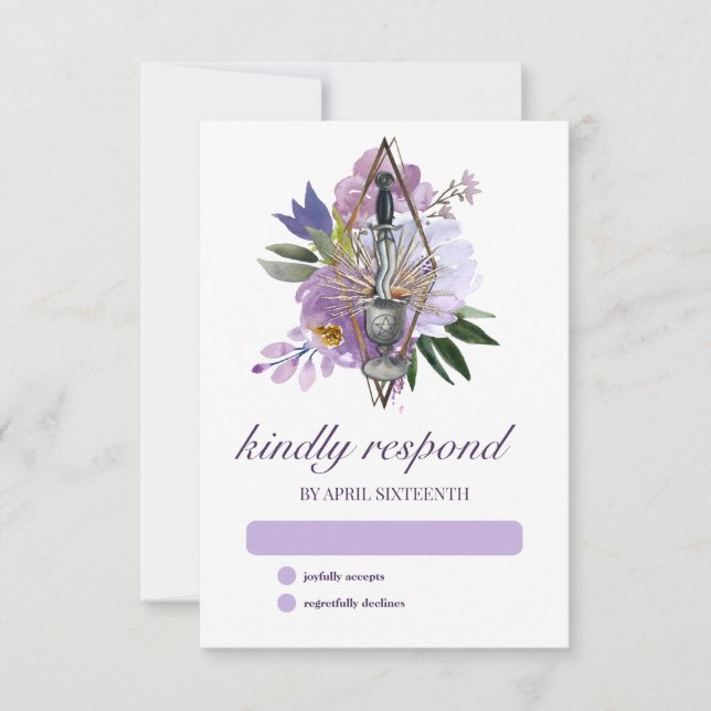 Wiccan Union Handfasting Purple Floral Elegant RSVP Card (Front)
