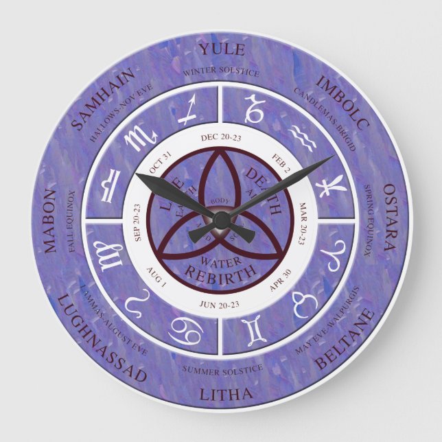 wiccan wheel of the year clock on marble look blue (Front)