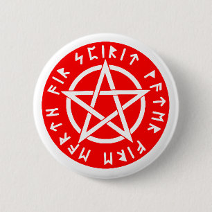 Wiccan white pentagram 6 cm round badge