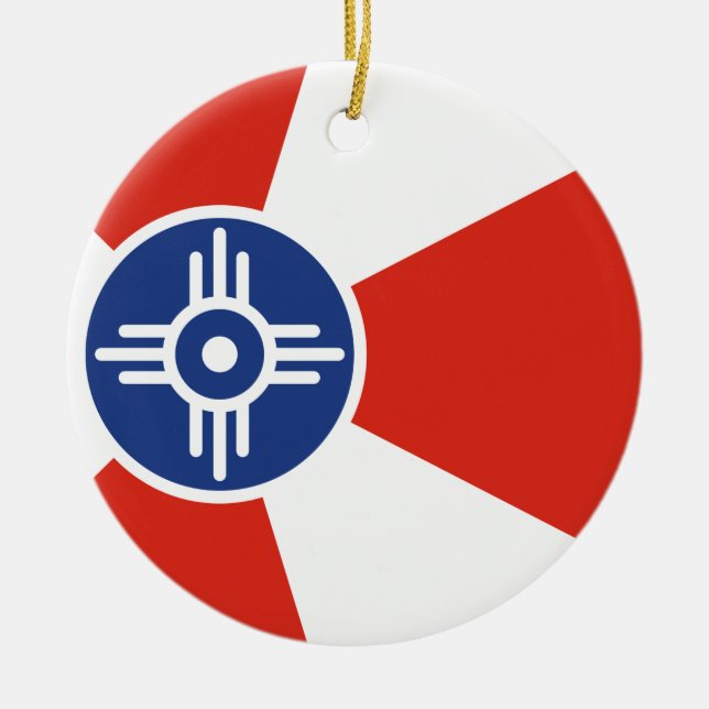 Wichita Kansas ICT Flag Ceramic Tree Decoration (Front)