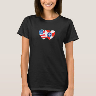 Wichita & USA Flag Twin Heart for Kansas American  T-Shirt