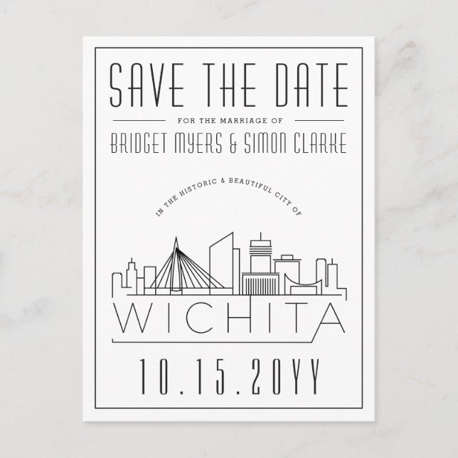 Wichita Wedding | Stylised Skyline Save the Date Postcard (Front)
